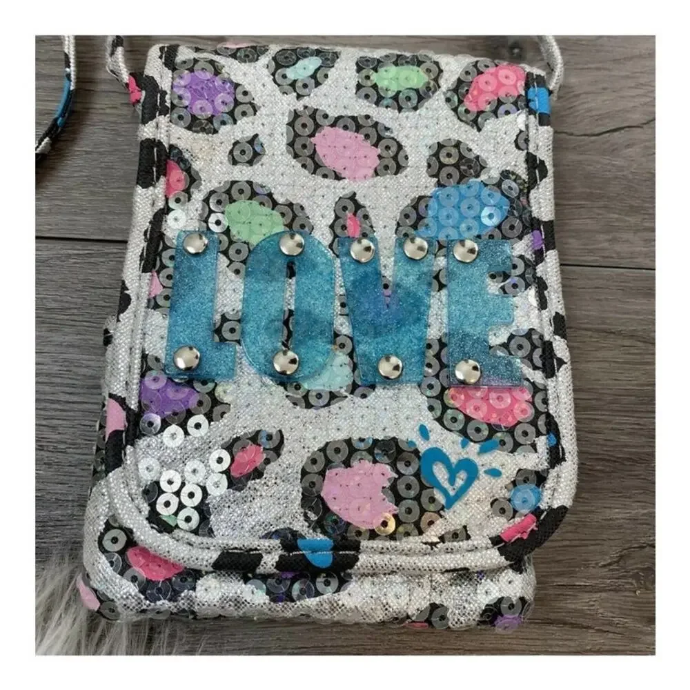 Lot of 2 Justice Purses Pink with Straps and White Blue Cheetah Print